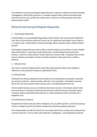obecný obraz diagnostických metod