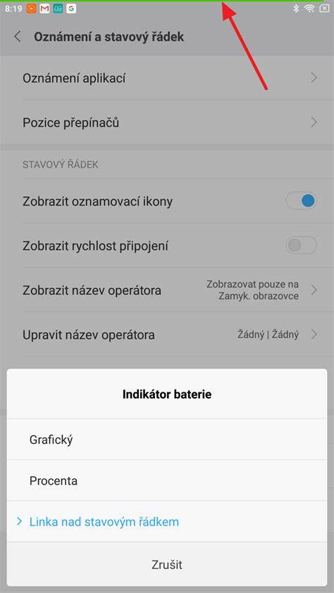 MIUI stavový řádek a indikátory