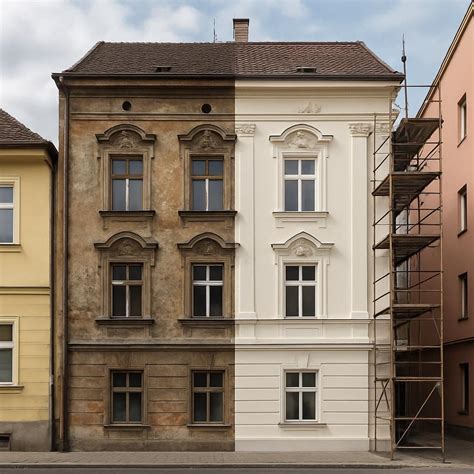 grafická ilustrace renovace fasády a postupů
