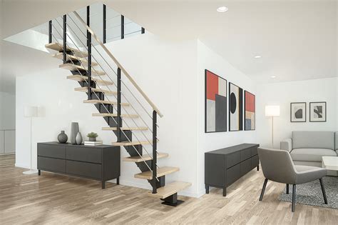 Minimalistické vetknuté schodiště v moderním interiéru